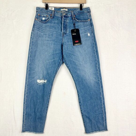 Levi's Premium Wedgie Jeans Size 32 NEW Button Fly Raw Hem High Rise - Picture 1 of 7